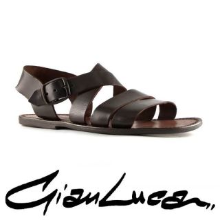 HANDMADE MENS FLAT STRAPPY SANDALS IN DARK BROWN LEATHER MAN MADE IN 