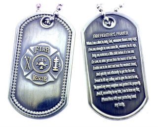 FIREFIGHTERS PRAYER FIRE RESCUE BRUSHED STEEL DOG TAG
