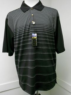 New Mens Pebble Beach Quick Dry Golf Polo Shirt Black Gray Stripes M 