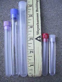 to 6 small test tube vials plastic different sizes containers lid 