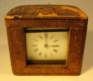 VINTAGE ENAMEL DIAL BRASS CARRIAGE CLOCK WITH CARRY CASE