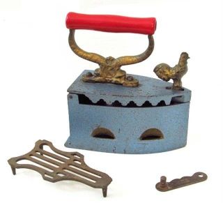   Chicken Sad Iron K Germany Charcoal Coal Red Handle Blue Cast Iron