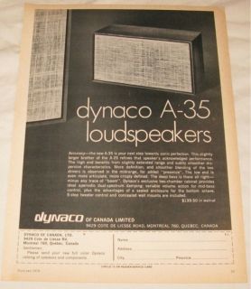 Vintage Dynaco A 35 Speakers PRINT AD from 1974