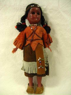 Vintage Plastic Indian Doll w/ Papoose   Leather Clothing   Eyes Close 