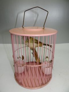 Vintage Used Old Metal Pink Decorative Bird House Cage Pet Supplies NR