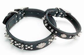 Harley Davidso​n Leather Spiked Dog Collars 1 1/2 w x 22,24,26,28 