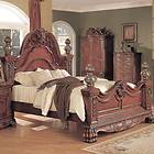 Traditional Formal Cherry Queen Marble Posts Sleigh Bed Only Furniture