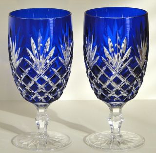   ODESSA ICED BEVERAGE GLASSES, CASED CRYSTAL COBALT BLUE, SIGNED