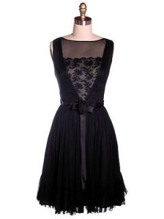 Vintage Black Silk Chiffon Cocktail Dress Lace Details 1960s 36 28 