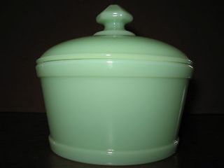   green Glass serving domed butter dish jade milk tub 1 pound round