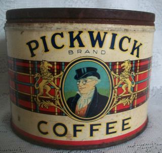 Antique 1 Lb. Collectible Pickwick Coffee Can w/Nostalgic Appeal