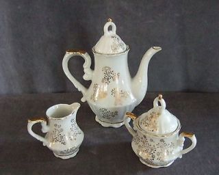 Royal Crown porcelain gold Coffee set creamer sugar flower teapot 5107 