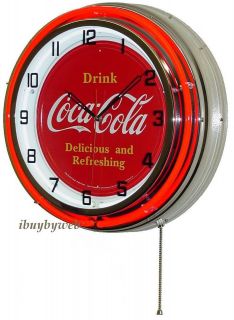 18 Coke Coca Cola Soda Double Neon Red Retro Wall Clock Advertisement 