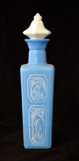 Vintage Jim James Beam Whiskey Blue Milk Glass Decanter Bottle