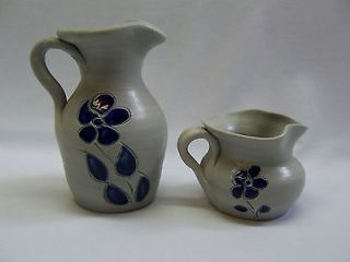 williamsburg pottery Virginia small creamer pitcher floral set of 2