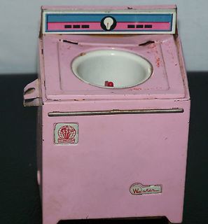 Dollhouse Mini Pink Metal Washing Machine Miniature for Doll House 