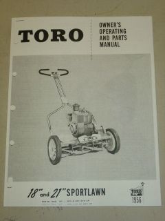 1956 TORO MOWER OPERATING PARTS MANUAL SPORTLAWN 21 AND 18