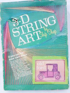   vintage 3 D string art kit old ford car picture opened but complete