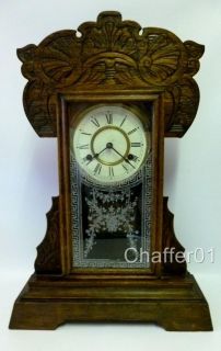 Antique Clock Jerome & Co Conn. Oak Carved c 1850s