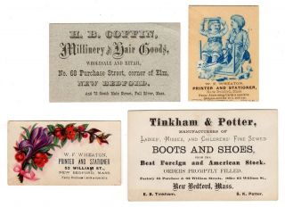   ca 1880s NEW BEDFORD MA Business & Trade Cards PRINTER SHOES MILLINER