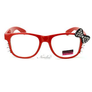 Hello Kitty Rhinestone Clear Lens Red Black Glasses 3D Bow and 