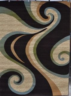   Blue Green Large Swirl 10x13 Contemporary Area Rug Modern carpet 327