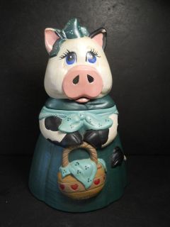 vtg Cookie Jar Cow Mama Cow With Her Basket of Cookies Made of Ceramic 