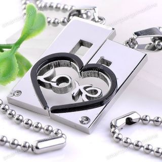 2x Couple Stainless Steel Hollow Love Rectangle Bail Pendant Chain 