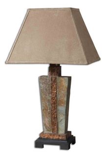 Brown Slate Stone Hammered Copper Flare Table Lamp