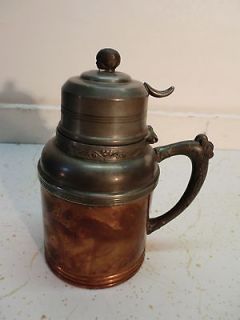 Antique Sovereign G I Mix Copper& Pewter Caddy Pitcher w/Head Finial 