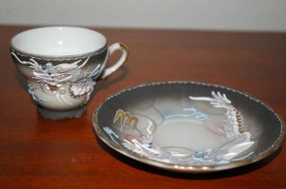 HEAVY MORIAGE GREY FLYING DRAGON DRAGONWARE DEMITASSE CUP AND SAUCER