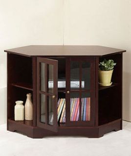 NEW Natural Traditional Media Corner Storage Stand Wooden Holds TV DVD 