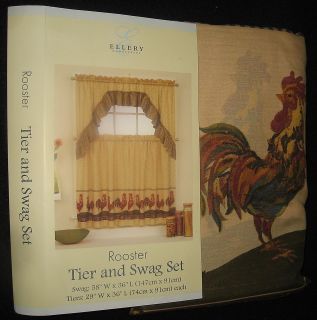 FRENCH COUNTRY ROOSTER SUNFOWER CHECK KITCHEN CURTAINS TIER AND SWAG 