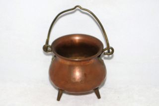 Vintage Copper Kettle Brass Hammered Cauldron MINIATURE   FREE 