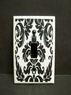 BLACK DAMASK ON WHITE #1 LIGHT SWITCH OR OUTLET COVER