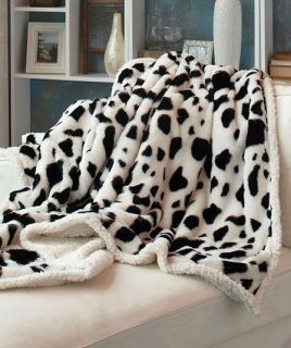Cozy Soft Plush Reversible Animal Print Sherpa Throw Blankets COW 50 x 
