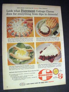50s image of dish ideas w/ Cottage Cheese by Foremost Dairy 1958 Print 