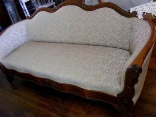 Beautiful Victorian Light WALNUT Sofa Couch w/ handcarved wooden arms 