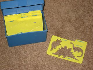 20 STENCIL CARDS IN A FILE BOX  ALPHABET , DINOSAURS, HOLIDAYS AND 
