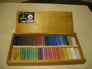   Color Soft Dry Chalk Pastel Set Wooden Box Drawing Crayons Russian NEW