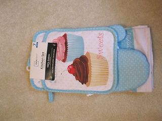Cupcake/Sweet treat towel, potholder, mitt set