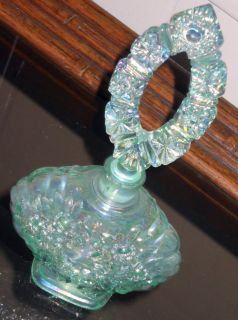 art glass Fenton floral Opalescent blue/green iridized~perfume bottle 