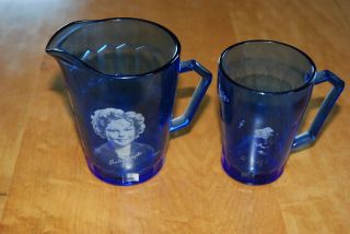 Cobalt Glass Depression Era Shirley Temple Creamer/Pitche​r/mug set