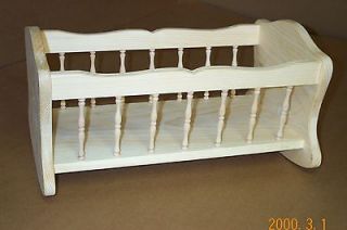 SPINDLE DOLL CRADLE UNFINISHED PINE WOOD ROCKING BABY DOLL CRIB HAND 