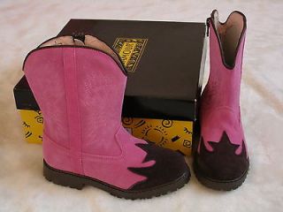   Pink Brown Suede Girls Boots 5 Euro 35 Leather Cowboy Cowgirl Shoes