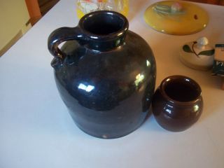 antique crock jug stoneware3 8.25 brown handled jug small pot 