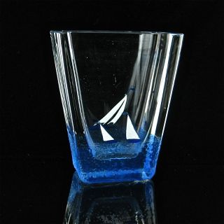 Skruf Signed Swedish Art Glass Vase Blue Hand Painted Sailboat MW 