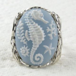Seahorse Cameo Ring Sterling Silver Custom Jewelry