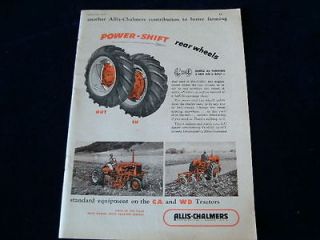   1952 Lg Allis Chalmers Cultivator Plow & Tractor Ad Power Shift