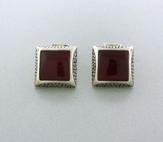   1960s 70s Organic Modernist Circular Sterling & Carnelian CUFF LINKS